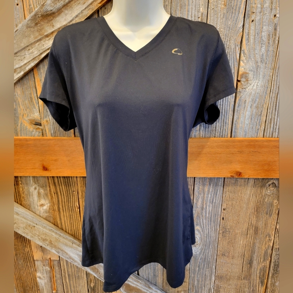 Copper Fit Shirt, Size large v neck SOFT stretch L black active wear ^